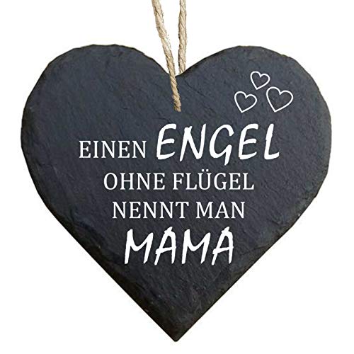 Herz Schieferherz Schiefer Schieferschild 10 x 10 cm Einen Engel ohne Flügel nennt man Mama schwarz Dekoschild Wandschild Schild Stein Mama Mutter Kind Muttertag von Homeyourself