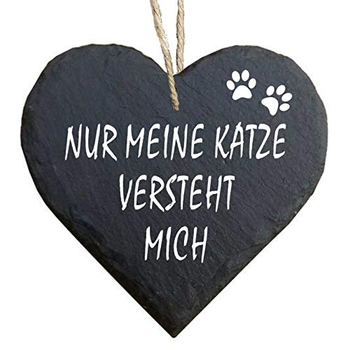 Herz Schieferherz Schiefer Schieferschild 10 x 10 cm Nur meine Katze versteht mich schwarz Dekoschild Wandschild Schild Stein Katzenschild von Homeyourself