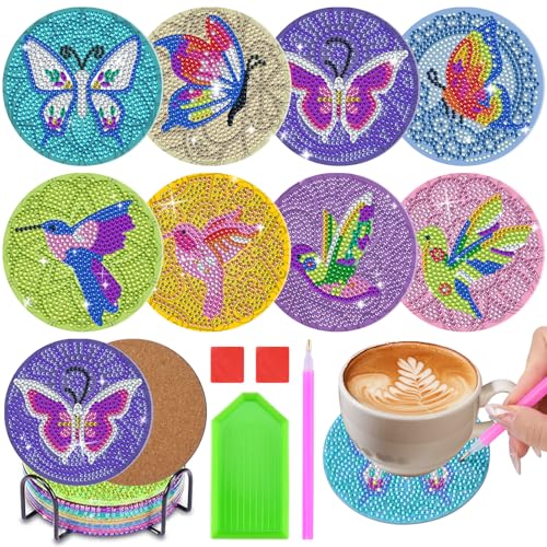 Homgaty Diamond Painting Untersetzer Mit Halter, Bastelset Mädchen 8 9 10 11 12 Jahre, Diamond Painting Kinder zum Basteln, DIY Untersetzer für Anfänger, Geschenke für Erwachsene und Kinder von Homgaty