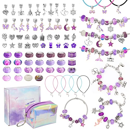 Homgaty Mädchen Geschenke 6-12 Jahre, Schmuck Basteln Mädchen, Schmuckbastelsets Geschenke für Mädchen Kinder, Charm Armband Kit DIY für ab 6 7 8 9 10 11 12 Jahre Mädchen (Lila) von Homgaty