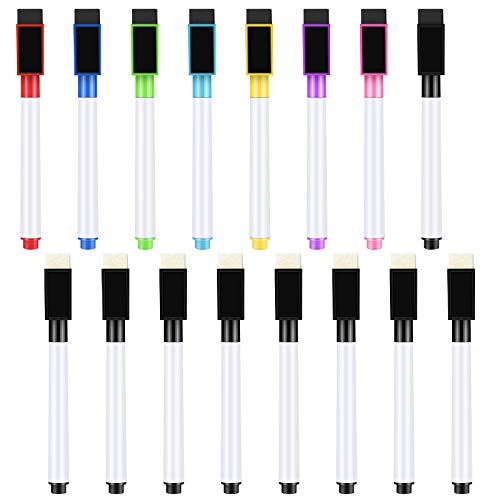 Homgaty Whiteboard Marker Magnetisch, 16 Stück Trocken Abwischbar Stift mit Radierer, Magnettafel Stifte für Schule und Zuhause (11,3 x 1 cm) von Homgaty