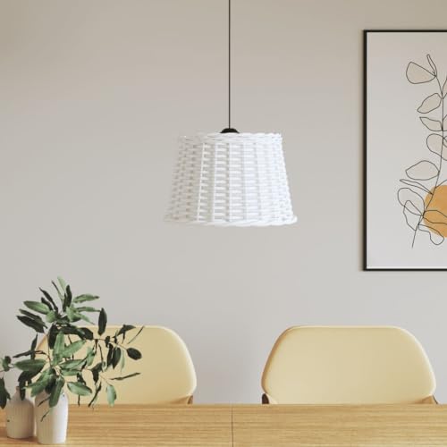 Homgoday Lampenschirm Hängelampe Pendelleuchtenschirm Korblampen Hängend Ersatzschirm für Hängeleuchten Deckenlampe für Wohnzimmer Schlafzimmer Esszimmer Weiß Ø40x26 cm Korbweide von Homgoday