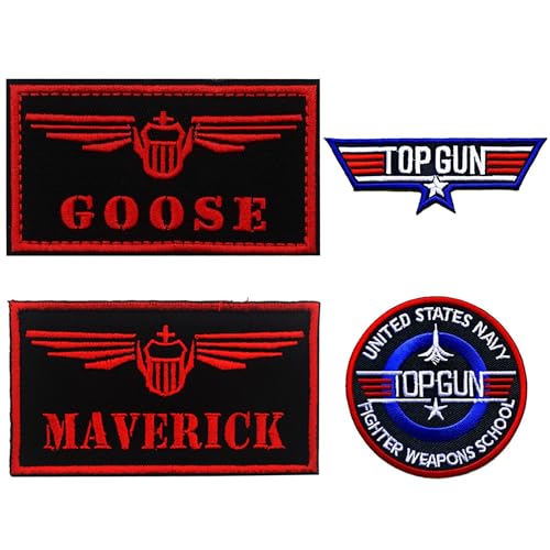 Haken und Schlaufe/Aufbügeln: 4 Stück Top Gon Patches Piloten-Patches Militär Patches Airsoft Flicken Flugflicken für Jacken Taktische Patches für Rucksäcke – Klettverschluss von Homiego