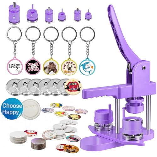 Homiesetify Button Maker Machine Multiple Sizes, Pin Maker Button Press Machine W/300 Pin Button, 10 Keychain 10 Bottle Opener Button, 1''+1.25''+2.25'' Button Making Supplies (25mm+32mm+58mm, Purple) von Homiesetify