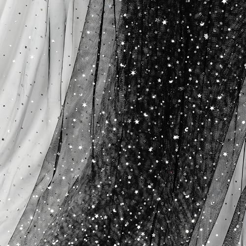 Homiest Glitzernde Tüllstoffrollen mit Stern-Mond-Pailletten, 9,1 m x 137,2 cm breit, schwarze Tüllrollen für Tutu-Rock, Brautschleier, Hochzeitsbogen, Party-Dekorationen Homiest Glitzernde Tüllstoffrollen mit Stern-Mond-Pailletten, 9,1 m x 137,2 cm breit, schwarze Tüllrollen für Tutu-Rock, Brautschleier, Hochzeitsbogen, Party-Dekorationen von Homiest