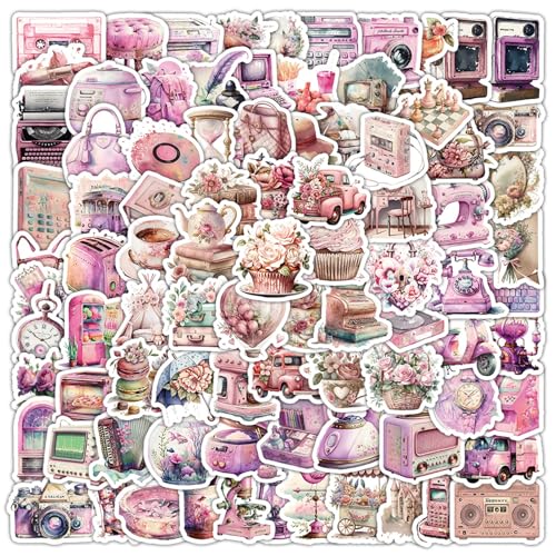 103PCS Scrapbook-Aufkleber Rosa Vintage-Aufklebe, wasserfeste Scrapbook für Laptop Computer Wasserflaschen Scrapbook, selbstklebende Sticker Aesthetic Lesen Aufkleber, Buch Liebhaber Geschenke von Homiladi