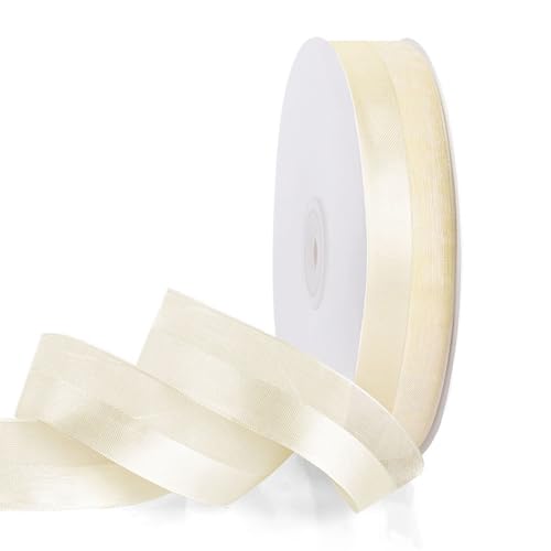 23 Meter Organzaband, 25 mm breit, Chiffonband, Satinband für Blumen, Geschenkverpackungen, Bastelarbeiten, Hochzeitsparty-Dekorationen, Kuchenband, Dekoration, halbsatiniertes Halbgarnband (Beige) von Homiladi