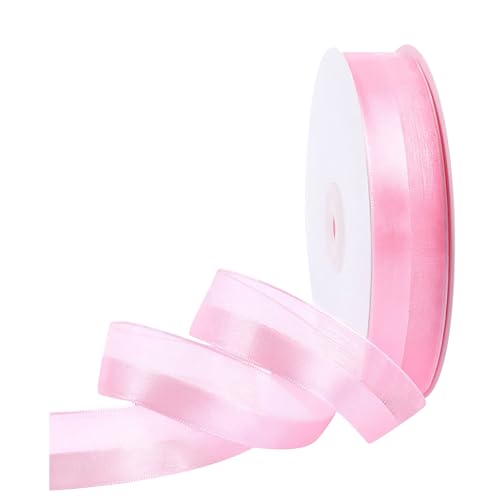 23 Meter Organzaband, 25 mm breit, Chiffonband, Satinband für Blumen, Geschenkverpackungen, Bastelarbeiten, Hochzeitsparty-Dekorationen, Kuchenband, Dekoration, halbsatiniertes Halbgarnband (Rosa) von Homiladi