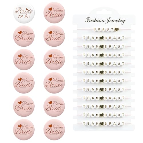 24 Stück Team Bride, Team Bride Armbänder, Buttons, Armbänder Frauen, Accessoires Frauen, Team Bride Anstecker für Junggesellinnenabschied Braut Hochzeit Armbänder Accessoire (Pink C) von Homiladi