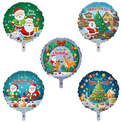 6 Stück Weihnachtsballons, Weihnachtsfeier, Luftballons, Dekoration, Weihnachtstag, Folienballons, Weihnachtsmann, 45,7 cm, rund, Deko-Ballon für Weihnachten, Party, Festival, Neujahrsdekoration von Homiladi