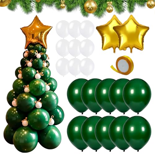 96-teiliges Weihnachtsballon-Set mit grünen Luftballonsäulen, Weihnachtsbaumballons, 92 Sterne, grüne, weiße Weihnachtsfeier-Luftballons, Weihnachtsballons von Homiladi