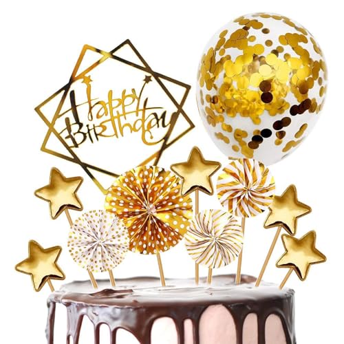 Tortenaufsatz "Happy Birthday", personalisierbar, Rosa/Gold/Schwarz, Kuchendekoration, Sternschloss, Ballon-Kuchenaufsatz-Set für Männer, Damen, Jungen, Mädchen, Baby-Geburtstagsparty-Dekorationen von Homiladi