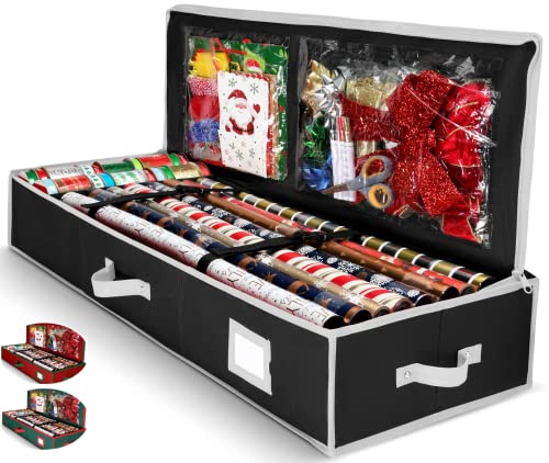 Geschenkpapier-Organizer, Weihnachts-Geschenkpapier-Aufbewahrungstasche mit nützlichen Taschen für Weihnachtszubehör, passend für bis zu 24 Rollen, Unterbett-Aufbewahrung für Urlaubsdekorationen, von Homior