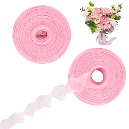 2 Rollen Organzaband Weiss, 100 Yard Geschenkband Weiß Transparent, Dekoband Organza Schmal, Schleifenband Organza, Seidenband Breit, für Hochzeit, Party, Geschenkverpackungen (Rosa) von Homirty