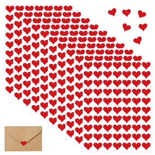 600 Stück Etiketten in Herzform, Herz Etiketten Aufkleber Selbstklebend, Herzförmige Papieretiketten, für Valentinstag Ostern Hochzeit Gästebuch Geschenkbeutel DIY Handwerk Umschlagsiegel (Rot) von Homirty