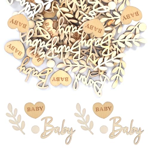 70 Stück Babyparty Deko Konfetti, Konfetti Tischdeko Baby, Baby Shower Streudeko, Taufe Konfetti Holz, Streudeko Babyparty Holz, für Junge, Mädchen, Baby Dusche Zubehör von Homirty