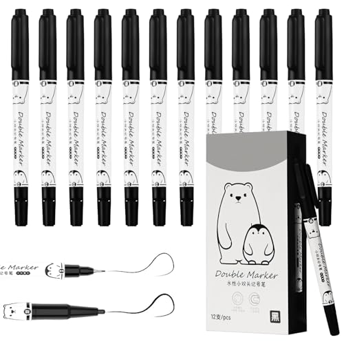 Dual Tips Marker Stifte 12 Stück Marker Stifte Filzstifte Fine Point Pen Medium Kalligraphie 1/0.5 Tipps Schwarz Marker für Journal Notizen Kunstzeichnung Skizzieren Malbuch Schule Bürobedarf von Homirty