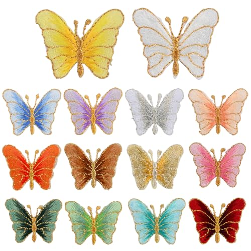 Homirty 14 Stück Schmetterling Patches, Aufnäher Patches zum Aufbügeln, Aufnäher Bügelflicken, Bestickte Bügelbilder, Bügelflicken Schmetterlings für Aufnähen oder Aufbügeln auf Kleidung, 14 Farben von Homirty