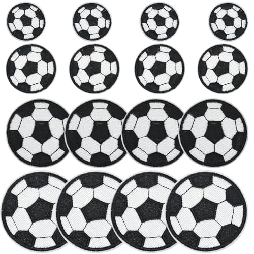 Homirty 20 Stück Applikation Fußball, Fußball-Stickerei Aufnäher, Fußball-Stickerei-Patches, Fußball Stickereien Aufnäher zum Aufbügeln, Flicken zum Aufbügeln, Bügelbilder für Textilien, 4 Größen von Homirty