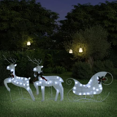 Hommdiy Rentier mit Schlitten Weihnachtsdekoration 60 LEDs Outdoor Weiß von Hommdiy