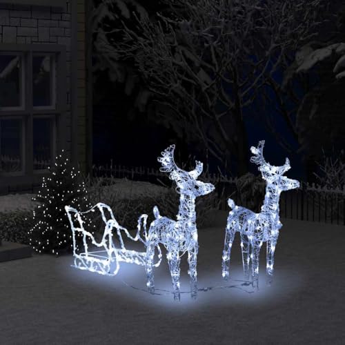 Hommdiy Rentiere & Schlitten Weihnachtsdekoration 160LEDs 130 cm Acryl von Hommdiy