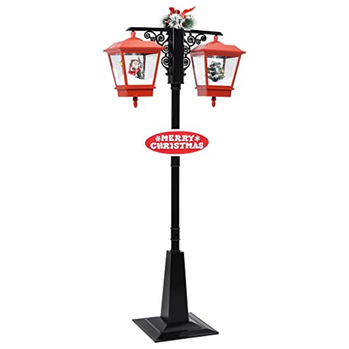 Hommdiy Weihnachten Wegeleuchte mit Weihnachtsmann Kunstschnee Doppellampen Weihnachtslaterne Dekoration Lampe Leuchte Weihnachtsdeko PVC Rot 188cm von Hommdiy