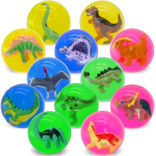 Hommeiily 12 Stück Flummis für Kinder 42mm, Dinosaurier flummi gross, Hüpfbälle und Kindergeburtstag Gummibälle Gastgeschenke von Hommeiily