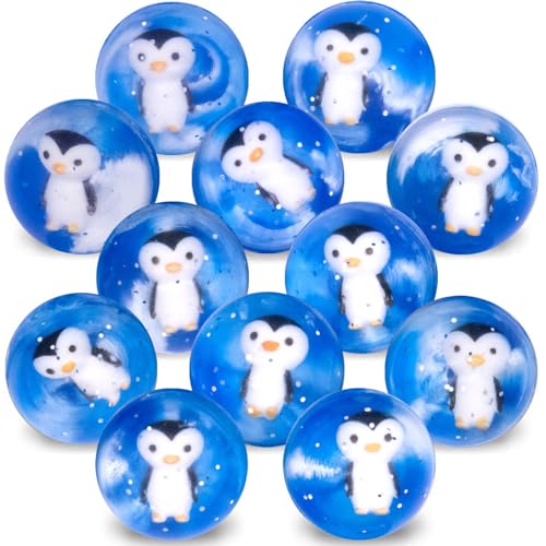 Hommeiily 12 Stück Flummis für Kinder 42mm, Pinguine flummi gross, Hüpfbälle und Kindergeburtstag Gummibälle Gastgeschenke von Hommeiily