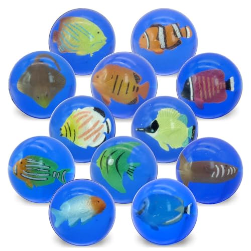 Hommeiily Flummis, 12 Stück 42mm Meeresfische Flummies für Kinder Mitgebsel Kindergeburtstag Gastgeschenke Springball Gummiball Hüpfball give aways Mitbringsel Partygeschenke, Geschenktütenfüllung von Hommeiily