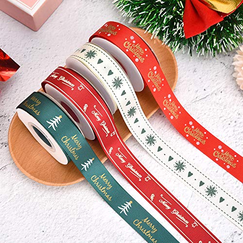 4 Rollen 40 Meter Bänder Weihnachtsbänder Geschenkband Weihnachtsgeschenke Geschenkband Baumband für Weihnachtsgeschenke Verpackung, DIY Weihnachtsbasteln (4 Stile) von Homo Trends