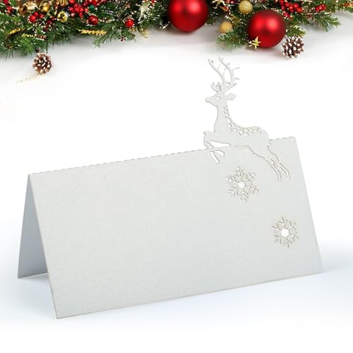 50 Stück Tischkarten für den Tisch, Weihnachts-Namenskarten für den Tisch, Weihnachten, Elch-Tisch-Namenskarten, weiße Weihnachtstischkarten, Sitzkarten für Hochzeit, Party, Dekoration von Homo Trends