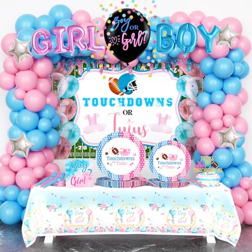 Homond Touchdowns oder Tutus Gender Reveal Decorations, Boy or Girl Gender Reveal Supplies Serves 20 Guests, Backdrop Balloon Tablecloth Plates Napkins Forks for Football Ballet Gender Reveal Party von Homond