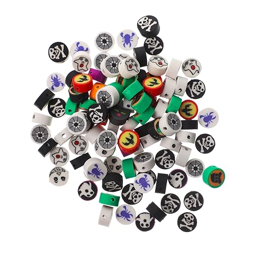 Homoyoyo 100 Stück Halloween Polymer Ton Perlen – Spinnen - Geister & Schädel – Bunte DIY Perlen Für Halsketten Und Armbänder – Ideal Für Halloween Schmuckgestaltung von Homoyoyo