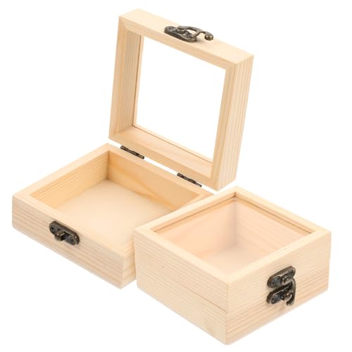 Homoyoyo 2 Stück Kleine Holzkiste Mit Glasdeckel – Natürliche Andenken Geschenkbox Für Hochzeit - Schmuck Und Dekoration – Dekorative Aufbewahrungsbox Mit Scharnierdeckel von Homoyoyo