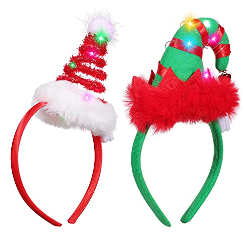 Homoyoyo 2 Stück Weihnachts-Stirnbänder Led-Haarreifen Kopfbedeckung Leuchtendes Festival Leuchtender Hut Kopfschmuck Weihnachtskostüm Urlaubsglühen Zubehör Für Frauen Mädchen Party von Homoyoyo