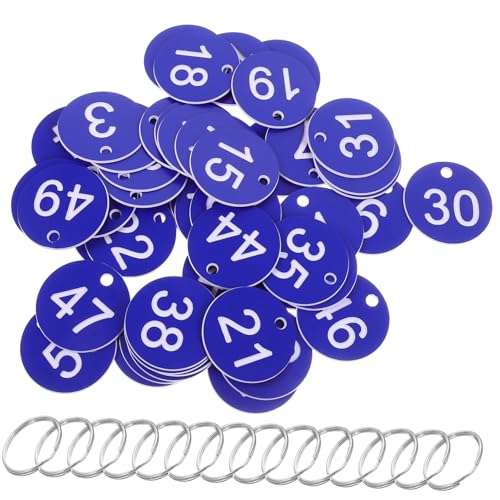 Homoyoyo 50 Sätze Nummernschild Karten mit Tischnummern Schlüsselanhänger mit Etiketten runde nummerierte Tags ID-Tags mit Ringen nummerierte Bälle Zahlenkarten nummerschild Eisen Blue von Homoyoyo