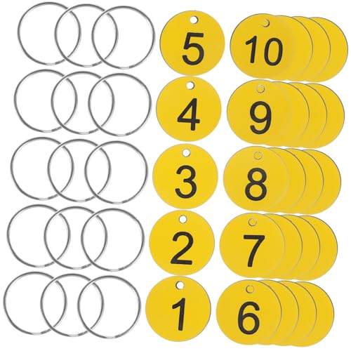 Homoyoyo 50 Sätze Nummernschild Runden Rundes Papier Schlüsselanhänger Mit Etiketten Zahlenaufkleber Id-tags Mit Ringen Runde Nummerierte Tags Acryl Yellow von Homoyoyo