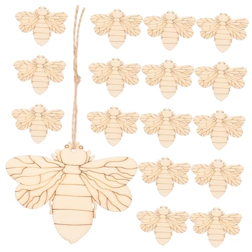 Homoyoyo Bienen-Holzscheiben 1-50 Sets – Unfertige Holzscheiben Zum Basteln Mit Loch Hanfseil Und Bienenmotiven Für Kreative Frühlings Und Sommerdekorationen Ideal Für DIY Projekte Und von Homoyoyo