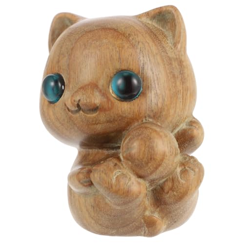 Homoyoyo Katzenschmuck Aus Grünem Sandelholz – Schnitzerei Holzfigur Für Tierliebhaber - Dekorative Katzenstatue Als Ornament Für Büro Und Zuhause - Handgefertigtes Und Deko Element von Homoyoyo