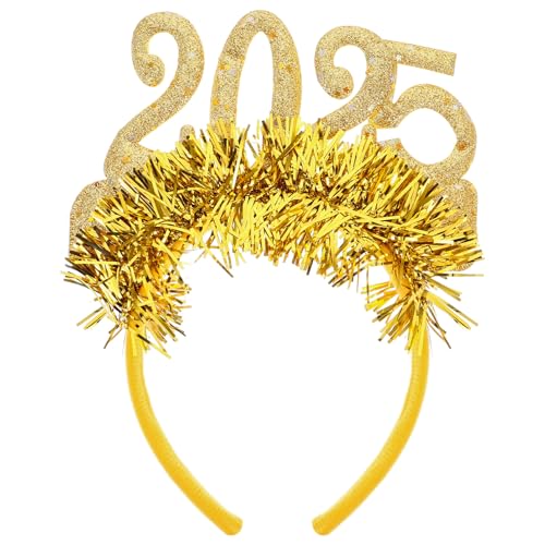 Homoyoyo Neujahrs-Party-Stirnband 2025 Frohes Neues Jahr Haarbänder Mit Goldfolien-Glitzer 2025-Feiertags-Haarband Kopfschmuck Kopfbedeckung Für Silvester-Partyzubehör von Homoyoyo