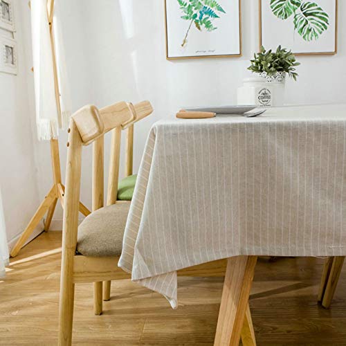 Homxi Abwaschbare Tischdecke Rechteckige 130 W x 180 L cm,Fleckabweisende Tischdecke Beige Streifen Baumwolle Tischdecke für Aussen von Homxi