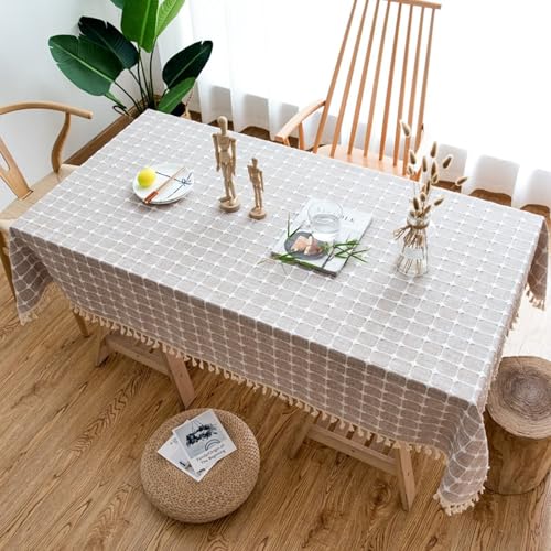 Homxi Kleine Tischdecke Rechteckige 140 W x 260 L cm,Tischschutz Hellbraun Plaid mit Quasten Polyester Tischtuch für Tisch von Homxi