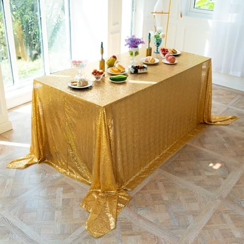 Homxi Outdoor Tischdecke Rechteckige 230 W x 400 L cm,Tischtücher Gold Einfarbig mit Pailletten Polyester Tischtuch für Draußen von Homxi