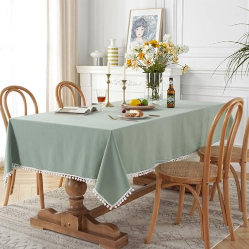 Homxi Tischdecke Garten Rechteckig 100 W x 140 L cm,Tischdecke Balkon Hellgrün Einfarbig mit Pompons Baumwolle Tischdecke Party Homxi Tischdecke Garten Rechteckig 100 W x 140 L cm,Tischdecke Balkon Hellgrün Einfarbig mit Pompons Baumwolle Tischdecke Party von Homxi