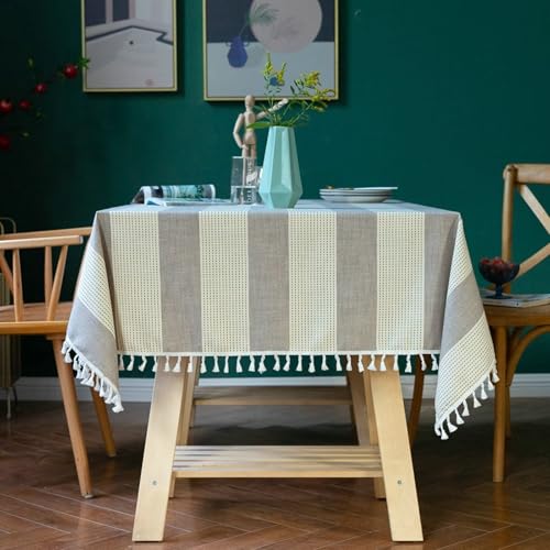 Homxi Tischdecke Outdoor Quadrat 110 W x 110 L cm,Tischdecke für Aussen Grau Beige Streifen mit Quasten Leinen Baumwolle Tischdecke Couchtisch Homxi Tischdecke Outdoor Quadrat 110 W x 110 L cm,Tischdecke für Aussen Grau Beige Streifen mit Quasten Leinen Baumwolle Tischdecke Couchtisch von Homxi