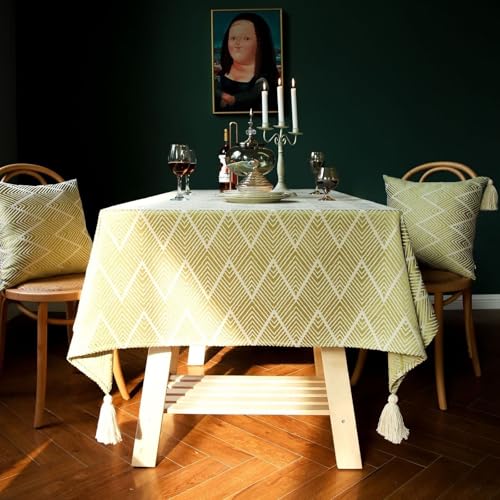 Homxi Tischdecke Outdoor Rechteckig 110 W x 170 L cm,Tischdecke Gelb Gewellte Streifen mit Quasten Polyester Tischdeko Tisch Homxi Tischdecke Outdoor Rechteckig 110 W x 170 L cm,Tischdecke Gelb Gewellte Streifen mit Quasten Polyester Tischdeko Tisch von Homxi