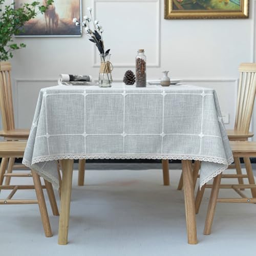 Homxi Tischdecke Quadrat Groß 110 W x 110 L cm,Tischwäsche Grau Plaid mit Quasten Polyester Outdoor Tischdecke von Homxi