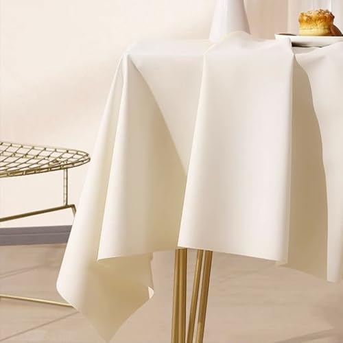 Homxi Tischdecke Rechteckig Abwaschbar,80 W x 120 L cm,Tischwäsche Tisch PVC Einfarbig Beige Weiß Tischtuch für Tisch von Homxi