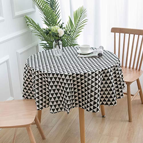 Homxi Tischdecke Rund Gartentisch 150CM,Tischdecken Schwarz Dreieck Muster Leinen Baumwolle Tischwäsche Homxi Tischdecke Rund Gartentisch 150CM,Tischdecken Schwarz Dreieck Muster Leinen Baumwolle Tischwäsche von Homxi