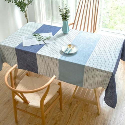 Homxi Tischdecken Rechteckige Stoff 135 W x 300 L cm,Tischdecke Blau Spleißstreifen Leinen Tischdeko Tisch von Homxi